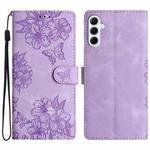 For Samsung Galaxy A17 5G Cherry Blossom Butterfly Skin Feel Embossed PU Phone Case(Purple)