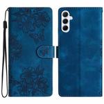 For Samsung Galaxy A17 5G Cherry Blossom Butterfly Skin Feel Embossed PU Phone Case(Blue)