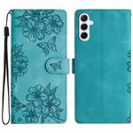 For Samsung Galaxy A17 5G Cherry Blossom Butterfly Skin Feel Embossed PU Phone Case(Green)