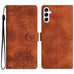 For Samsung Galaxy A17 5G Cherry Blossom Butterfly Skin Feel Embossed PU Phone Case(Brown)