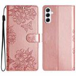 For Samsung Galaxy A17 5G Cherry Blossom Butterfly Skin Feel Embossed PU Phone Case(Rose Gold)