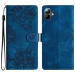 For Samsung Galaxy A07 5G Cherry Blossom Butterfly Skin Feel Embossed PU Phone Case(Blue)
