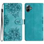 For Samsung Galaxy A07 5G Cherry Blossom Butterfly Skin Feel Embossed PU Phone Case(Green)