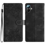 For Samsung Galaxy A07 5G Cherry Blossom Butterfly Skin Feel Embossed PU Phone Case(Black)