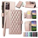 For Samsung Galaxy Note20 Ultra Rhombic Zipper Wallet Leather Phone Case(Rose Gold)