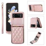 For Samsung Galaxy Z Flip4 Rhombic Full Zipper Wallet Leather Phone Case(Rose Gold)