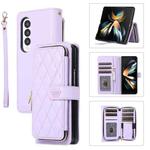 For Samsung Galaxy Z Fold4 Rhombic Full Zipper Wallet Leather Phone Case(Purple)