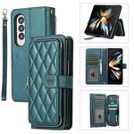 For Samsung Galaxy Z Fold4 Rhombic Full Zipper Wallet Leather Phone Case(Green)