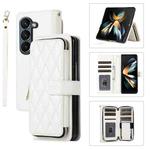 For Samsung Galaxy Z Fold5 Rhombic Full Zipper Wallet Leather Phone Case(White)