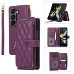 For Samsung Galaxy Z Fold6 Rhombic Full Zipper Wallet Leather Phone Case(Deep Purple)