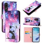For Samsung Galaxy M56 5G Colored Drawing Pattern Plain Weave Leather Phone Case(Baby Panda)