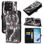 For Xiaomi 14T Pro Colored Drawing Pattern Plain Weave Leather Phone Case(Black And White Tiger)