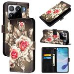 For Xiaomi 15S Pro Colored Drawing Pattern Plain Weave Leather Phone Case(Roses On Black)