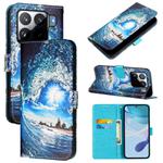 For Xiaomi 15S Pro Colored Drawing Pattern Plain Weave Leather Phone Case(Waves And Sun)