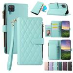 For Samsung Galaxy A12 4G Rhombic Zipper Wallet Leather Phone Case(Cyan)