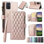 For Samsung Galaxy A71 4G Rhombic Zipper Wallet Leather Phone Case(Rose Gold)