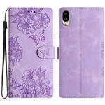 For Sharp Basio active SHG09 Cherry Blossom Butterfly Skin Feel Embossed PU Phone Case(Purple)