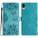 For Sharp Basio active SHG09 Cherry Blossom Butterfly Skin Feel Embossed PU Phone Case(Green)