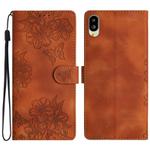 For Sharp Basio active SHG09 Cherry Blossom Butterfly Skin Feel Embossed PU Phone Case(Brown)