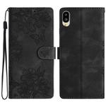 For Sharp Basio active SHG09 Cherry Blossom Butterfly Skin Feel Embossed PU Phone Case(Black)