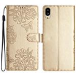 For Sharp Basio active SHG09 Cherry Blossom Butterfly Skin Feel Embossed PU Phone Case(Gold)