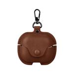 For Samsung Galaxy Buds 3 Business Leather Bluetooth Earphone Protective Case with Hook(Light Brown)