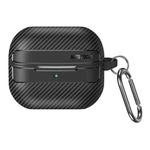 For Samsung Galaxy Buds3 / 3 Pro Carbon Fiber Texture Earphone Protective Case with Carabiner(Black)