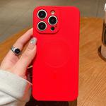 For iPhone 15 Pro Max Solid Color Liquid Silicone MagSafe Magnetic Phone Case(Red)