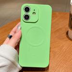 For iPhone 12 Solid Color Liquid Silicone MagSafe Magnetic Phone Case(Matcha Green)