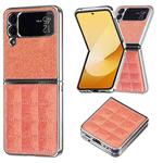 For Samsung Galaxy Z Flip4 Electroplating Square Glitter PU Phone Case(Orange)