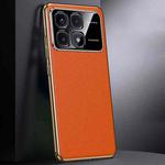 For Redmi K70 Ultra First Layer Cowhide Leather Electroplated PC Phone Case(Orange)