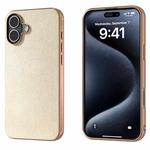 For iPhone 16 Plus PU Leather Electroplating Frame Full Coverage Phone Case(Gold)