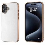 For iPhone 16 Plus PU Leather Electroplating Frame Full Coverage Phone Case(Silver)