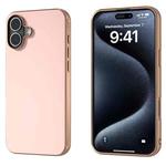 For iPhone 16 Plus PU Leather Electroplating Frame Full Coverage Phone Case(Light Pink)