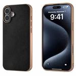 For iPhone 16 PU Leather Electroplating Frame Full Coverage Phone Case(Black)