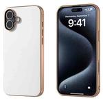 For iPhone 16 PU Leather Electroplating Frame Full Coverage Phone Case(White)