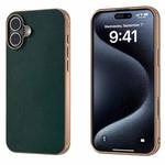 For iPhone 16 PU Leather Electroplating Frame Full Coverage Phone Case(Green)