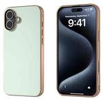 For iPhone 16 PU Leather Electroplating Frame Full Coverage Phone Case(Light Green)