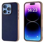 For iPhone 16 Pro Max PU Leather Electroplating Frame Full Coverage Phone Case(Dark Blue)