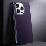 For iPhone 16 Pro Max First Layer Cowhide Leather Electroplated PC Phone Case(Dark Purple)