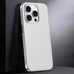 For iPhone 16 Pro Max First Layer Cowhide Leather Electroplated PC Phone Case(White)