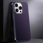 For iPhone 16 Pro First Layer Cowhide Leather Electroplated PC Phone Case(Dark Purple)