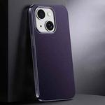 For iPhone 15 First Layer Cowhide Leather Electroplated PC Phone Case(Dark Purple)