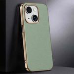 For iPhone 13 First Layer Cowhide Leather Electroplated PC Phone Case(Green)