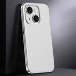 For iPhone 13 First Layer Cowhide Leather Electroplated PC Phone Case(White)