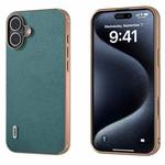 For iPhone 16 Plus ABEEL Electroplating Frame Genuine Leather Luolai Series Phone Case(Dark Green)