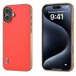 For iPhone 16 Plus ABEEL Electroplating Frame Genuine Leather Luolai Series Phone Case(Red)