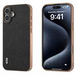 For iPhone 16 Plus ABEEL Electroplating Frame Genuine Leather Luolai Series Phone Case(Black)