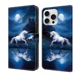 For iPhone 16 Pro Max Crystal Painted Leather Phone case(White Horse)