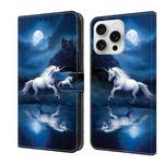 For iPhone 16 Pro Crystal Painted Leather Phone case(White Horse)